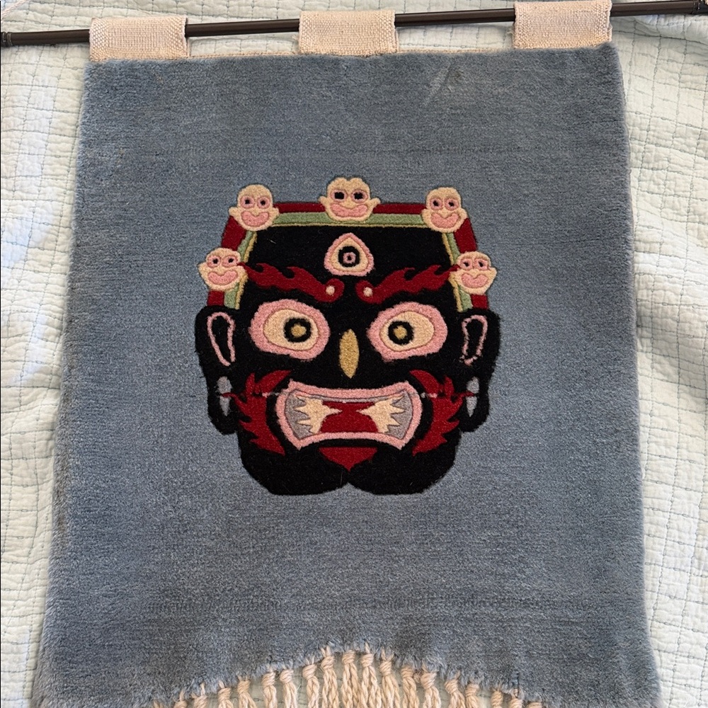 Vintage blue Gray and Red Tapestry with Mask Design
Kala Bhairava beru